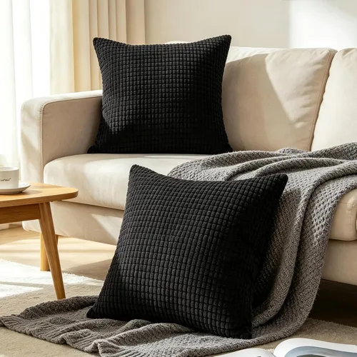 Vista 2 de CaliTime Fundas de Almohada Decorativas Paquete de 2 Cómodas de Pana Acanalada a Rayas Waffle Fundas de Cojines Decorativos para Sofá Cama