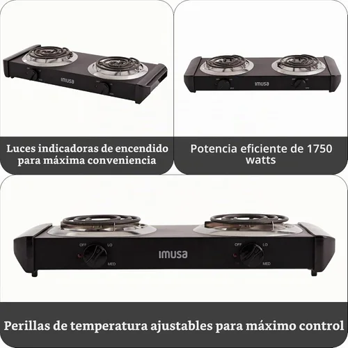 Vista 2 de Cocina eléctrica de una hornilla IMUSA USA GAU 80305 de 1100 vatios en color negro, quemador doble 1500 W, Negro