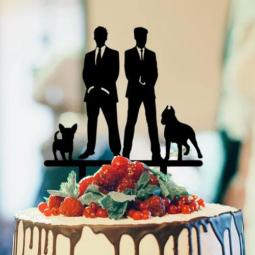 Vista 16 de Decoración rústica para tartas de boda del mismo sexo, silueta de novios, decoración para tartas de boda con Rottweiler y Basset Hound Novio y Novio