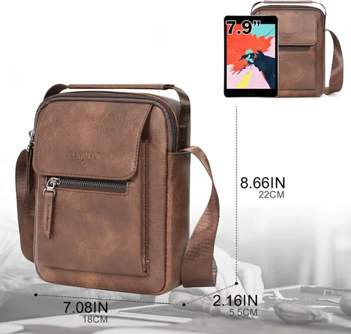 Vista 3 de Bolso cruzado mediano y pequeño para hombre, bolso de hombro para hombre, bolso de cuero, bolso de mensajero de regalo