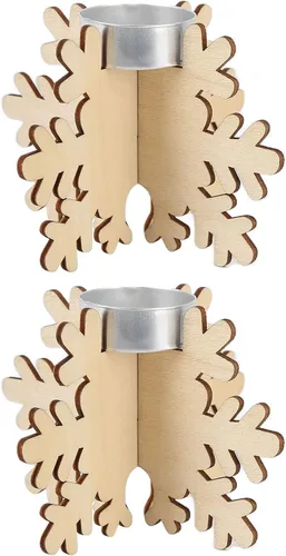 Vista 9 de Portavelas de madera con forma de copo de nieve, decoración de mesa de comedor, candelabro de Navidad de copo de nieve de madera elegante