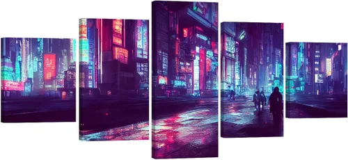 Vista 41 de Lienzo decorativo para pared, diseño de ciudad futurista Cyberpunk para sala de estar, impresión multipanel, obra de arte de cocina, pintura