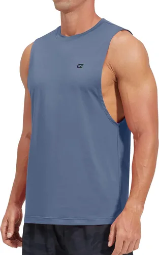Vista 2 de EZRUN - Camisetas sin mangas para hombre, de secado rápido, para natación, playa, camisetas sin mangas, para gimnasio, culturismo, tallas grandes
