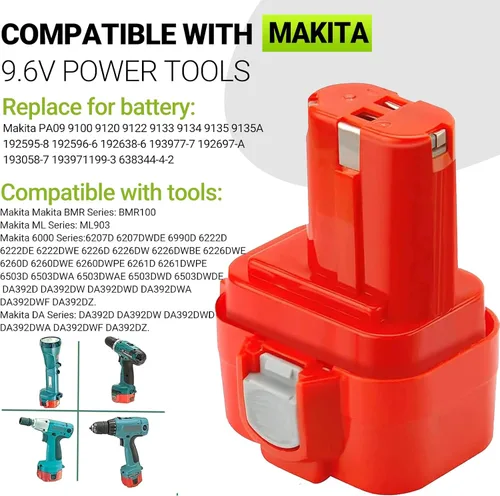 Vista 3 de Reemplazo de 3.5Ah para batería Makita de 9.6 V PA09 9100 9100A 9120 9122 9133 9134 9135 9135A 192595-8 192596-6 192638-6 193977-7 Ni-M-Ml Batería H