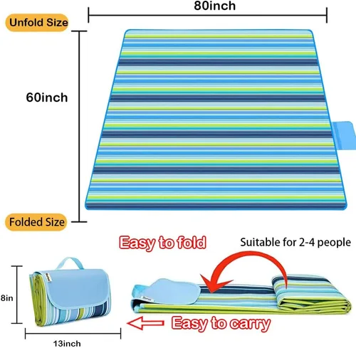 Vista 3 de PUPOPIK Manta de picnic para playa, tapete de picnic de 80 x 60 pulgadas, impermeable, plegable, manta familiar, manta portátil grande de picnic