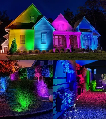Vista 7 de SUNVIE Paquete de 2 focos RGBW para exteriores de 12 W LED que cambian de color con control remoto 120 V RGB iluminación de paisaje luces