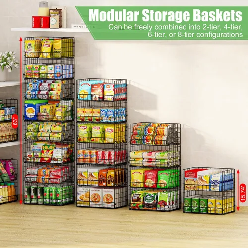 Vista 6 de JKsmart Cesta apilable de alambre de 8 niveles, organizador de latas para despensa de cocina, estantes de almacenamiento de metal XXL con divisores