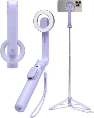 Vista 9 de Spigen Soporte de Trípode para Palo de Selfie con Control Remoto Bluetooth y Obturador, Extensible de 24", Compatible con MagSafe iPhone