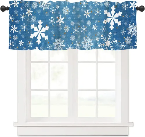 Vista 9 de Cortinas de cenefa de Navidad para ventanas, diseño de árbol de Navidad, color blanco y rojo, elegantes cenefas de cocina para ventanas con 11