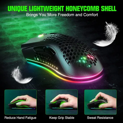 Vista 2 de BENGOO Mouse inalámbrico para juegos, mouse de computadora USB inalámbrico con 6 botones programados, 3 retroiluminación DPI RGB ajustables