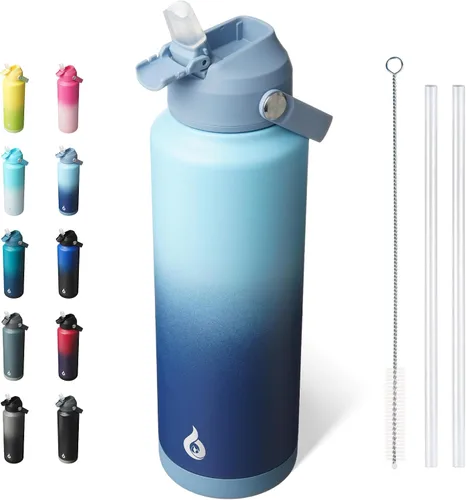 Vista 12 de BJPKPK - Botella de agua aislada con tapa de popote, 532 ml Botellas termo con boquilla suave, asa flexible y base antideslizante, libre de BPA, a