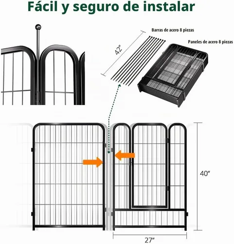 Vista 7 de PawGiant Parque Vallado para Perros 24"/32"/40" Interior Exterior para Perros Pequeños/Medianos/Grandes, Puerta de Cercado de Ejercicio de Metal