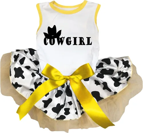 Vista 2 de Petitebella Sombrero Cowgirl - Vestido para perro cachorro (rosa/vaca, XS)