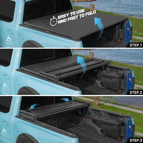 Vista 10 de Funda para tonneau de camioneta compatible con Ford Ranger 2019 2020 2021 2022 2023 5 pies de caja corta, estilo plegable suave (triple pliegue)