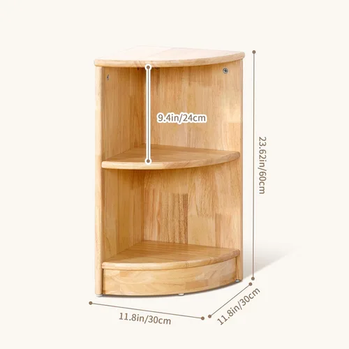 Vista 3 de OOOK Armario esquinero de madera de goma, organizadores y almacenamiento de juguetes de 2 niveles, estante Montessori para habitación de niños, sala