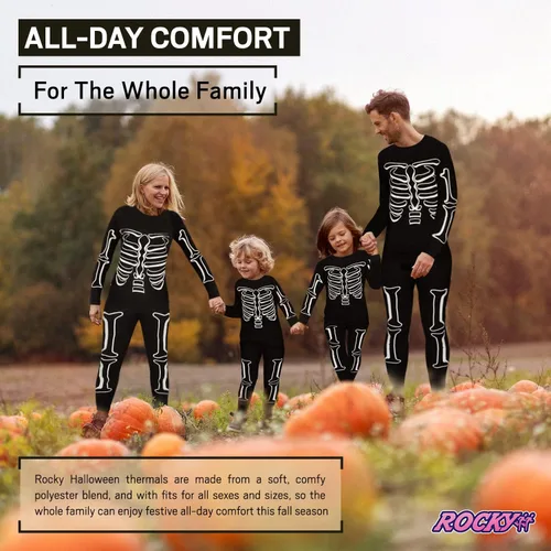 Vista 5 de Rocky Skeleton Thermal Underwear (Glow In The Dark) Halloween Girls, Boys, Mens, Womens Scary Warm Pajamas