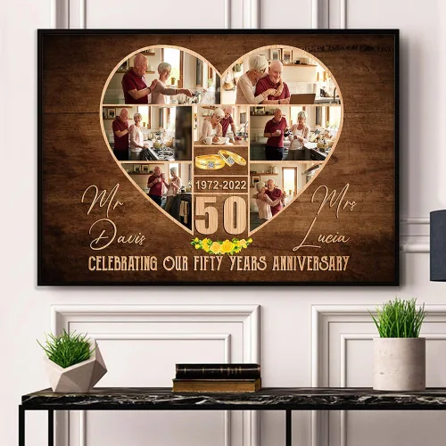 Vista 4 de Póster personalizado de lienzo de aniversario de boda, regalo personalizado, letrero de aniversario del año «Then and No», foto del 25 ° u otro