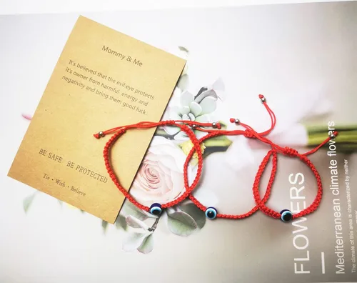 Vista 2 de Sucanra Pulsera contra el mal de ojo ajustable de cuerda roja de la suerte, pulsera de protección de la cábala para mamá y yo, juego de pulseras a