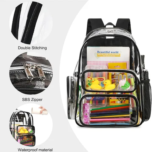 Vista 138 de CAMTOP Mochila transparente resistente y transparente para estudiantes, escuela, trabajo, festival, viajes, deportes, Beige, Mediana, Camtop Mochila