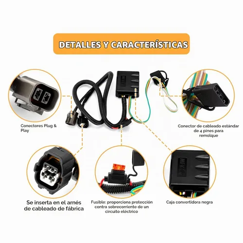 Vista 2 de WeiSen - Arnés de cableado de remolque plano de 4 vías personalizado Plug & Play, conector de cableado de 4 vías compatible con Hyundai Santa Fe GLS