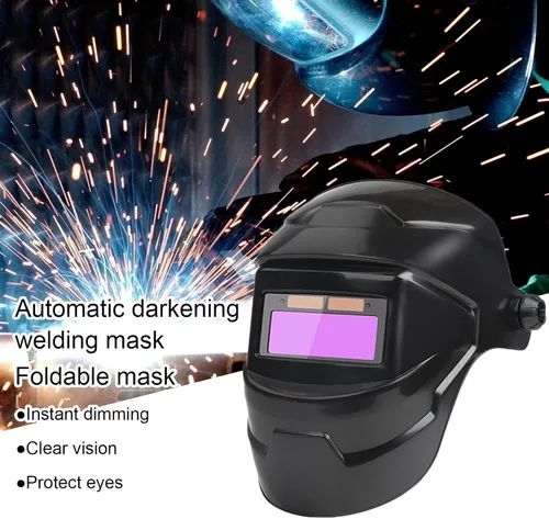 Vista 2 de Casco de soldadura Solar Powered Auto oscurecimiento LCD claro soldadura molienda campana de seguridad engranaje negro