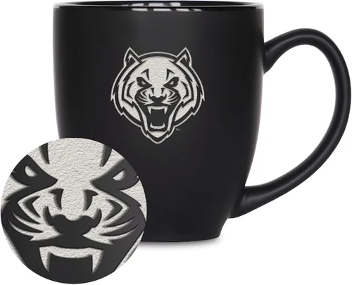 Vista 205 de Rico Industries - Taza de cerámica mate negra con grabado láser estándar de 15oz para NCAA (escuelas T & U) - Para bebidas calientes o frías