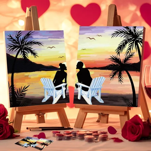 Vista 10 de Nuberlic Paquete de 2 Lienzos Predibujados de 8x10 pulgadas para Pintar para Adultos Kit de Pintar y Beber para Noche de Cita de Parejas Adultas