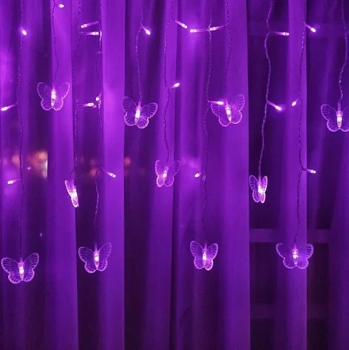 Vista 3 de Luces de Hadas de Cortina de Mariposa con Enchufe USB, 8 Modos 96 LED 11.5 Pies Luces de Cadena Centelleantes de Luciérnaga para Ventana