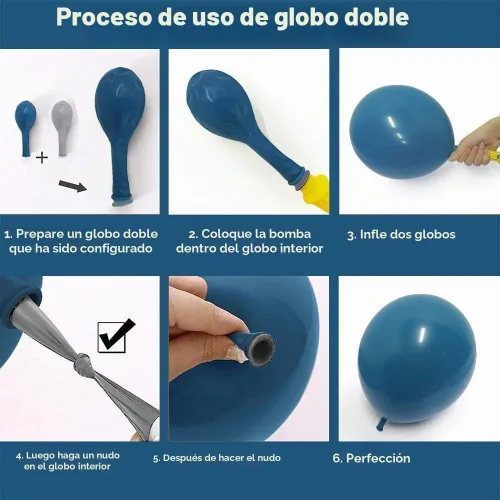 Vista 5 de Kit de arco de globos azul polvoriento, amarillo, doble relleno, azul pastel oscuro, amarillo claro, guirnalda de globos de perlas para cumpleaños