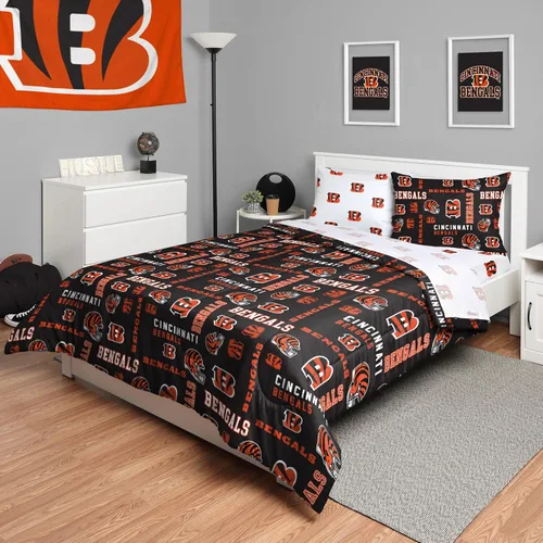 Vista 39 de FOCO Juego de ropa de cama unisex para adultos con logotipo del equipo de la NFL, sábanas y fundas de almohada, juego de ropa de cama de 5 piezas