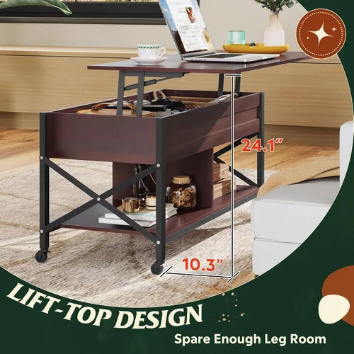 Vista 4 de WLIVE Mesa de café expreso, mesa de centro elevable de 41.3 pulgadas con 4