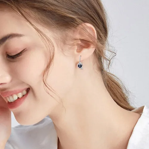 Vista 2 de Aretes de perlas de plata de ley, aretes colgantes de perlas finas joyas para el día de la madre, regalos para mujeres