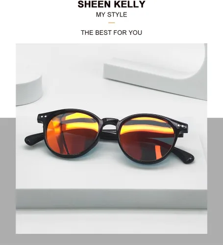 Vista 6 de SHEEN KELLY Gafas de sol polarizadas retro redondas con efecto espejo para hombres y mujeres, vintage de los años 90, círculos clásicos ovalados