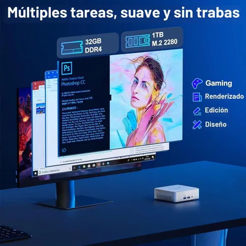 Vista 5 de GEEKOM Mini PC Gaming XT12 Pro, Intel i9-12900H, 32 GB de RAM y SSD de 1 TB Blanco frío