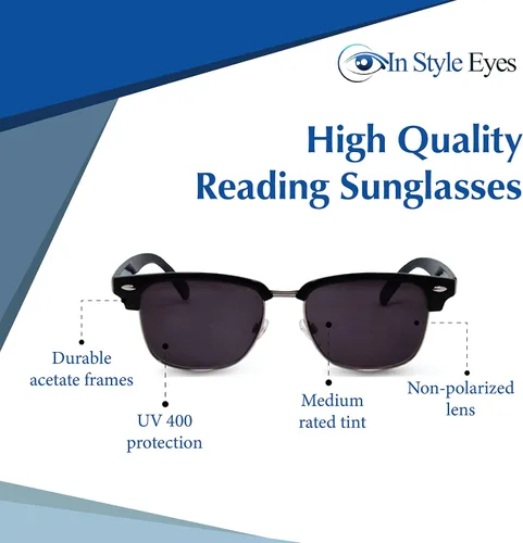 Vista 3 de Sellecks Non-Bifocal Reading Sunglasses - Semi-rimless Reader Glasses, Browline Frame - Non-Polarized Lens