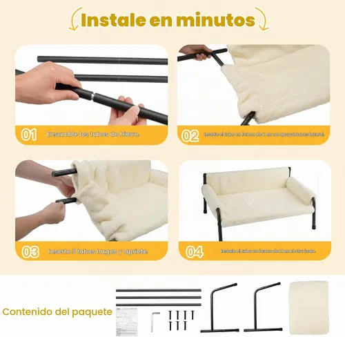 Vista 6 de Pawaboo Sofá cama elevada para gatos de interior, sofá de gato resistente Beige