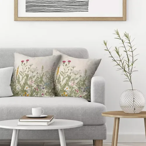 Vista 3 de AEIOAE Juego de 2 fundas de almohada de flores primaverales de 16 x 16 pulgadas, fundas de almohada florales de hojas verdes salvia, hierbas
