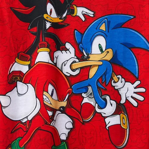Vista 4 de Sonic The Hedgehog Conjunto de pijama de 2 piezas con pantalones cortos y camisa de dormir para niños Negro/Rojo