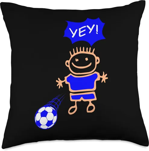Vista 4 de Niño juega fútbol con pelota, Yey! Throw Pillow