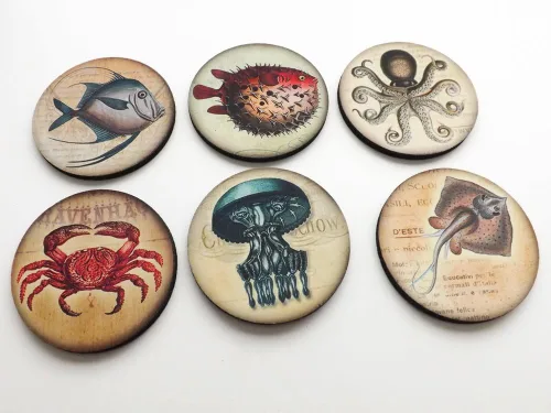Vista 2 de Ocean Creatures - Juego de 4 o 6 posavasos de 3.5 pulgadas náuticos de peces marinos, pulpo, mantarraya, medusas