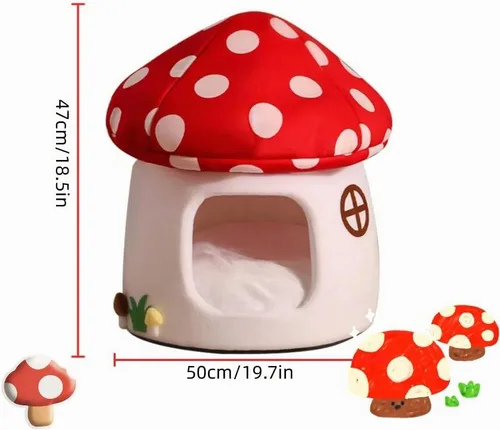 Vista 2 de Mushroom Shape Cat House Cow Shape Cats Cave Bed Semi-Enclosed Cave-Style Warm Cat House Pet Nest for Cats Small Dogs Rojo Champiñón
