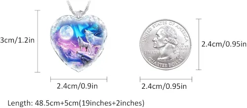 Vista 2 de Howling Wolf Plexiglass Necklace, Charm Unique Heart Pendant Necklace with Silver Long Chain, Personalized Jewelry Gifts for Boys Men Girls Women