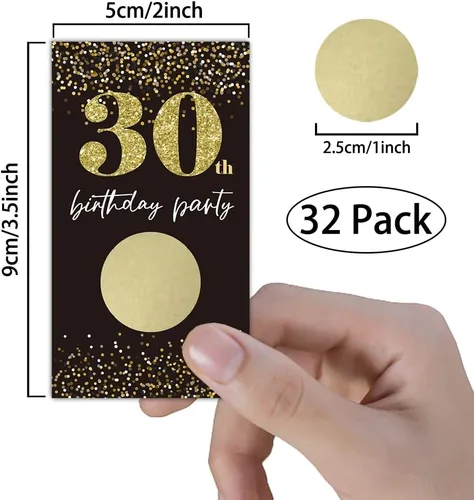 Vista 2 de REWIDPARTY Tarjetas de juego para raspar para fiesta de cumpleaños número 30 (32 piezas) Saludos a 30 años de premios para rifas, feliz fiesta
