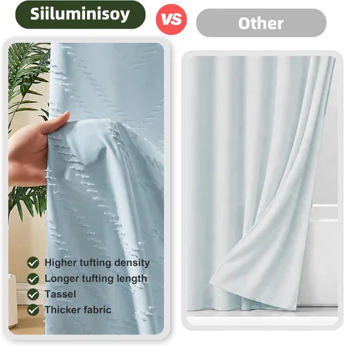 Vista 193 de Cortina de ducha Siiluminisoy de 36x72 beige, cortina de ducha de tela de tamaño pequeño, cortinas de ducha de tela con tufting, diseño chevron a