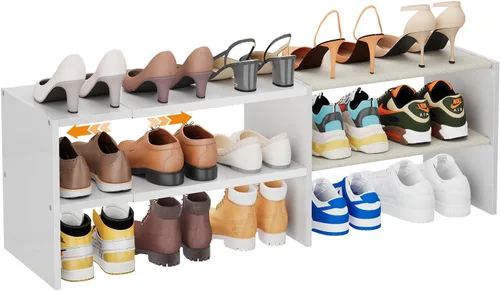Vista 12 de X-cosrack - Organizador de zapatero de 2 niveles para armario, zapatero blanco expandible y ajustable, estantes de almacenamiento de zapatos