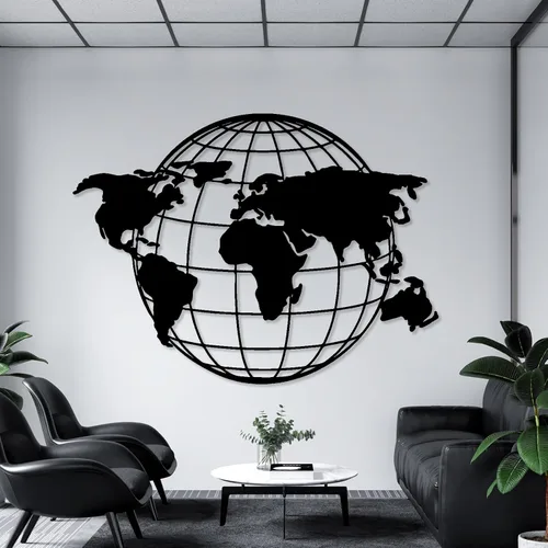 Vista 3 de Arte de pared de mapa del mundo metálico, mapa global del mundo, continentes de mapa del mundo de metal, arte de pared de tierra, arte de pared