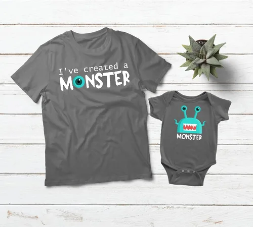 Vista 2 de Mik Ive Created a Monster Shirt Dad and Baby Daddy and Me - Body para disfraz de papá e hijo