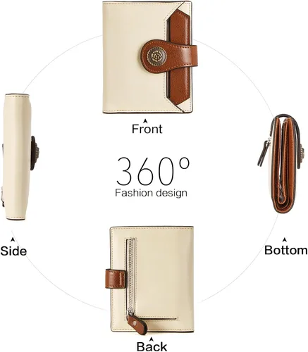 Vista 6 de BROMEN Billeteras pequeñas para mujer, con bloqueo RFID, de cuero, plegable, con cremallera, bolsillo para monedas, tarjetero con ventanas