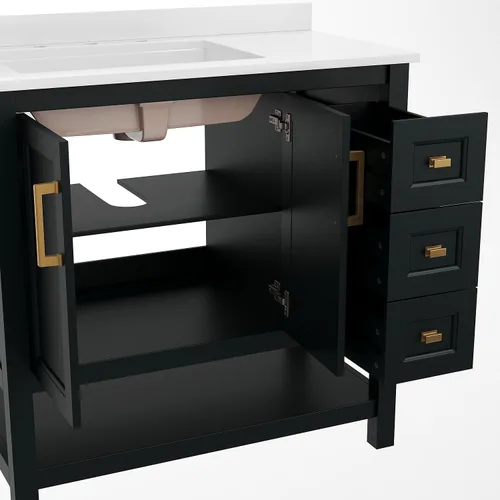 Vista 6 de Flash Furniture Vega - Tocador de baño con lavabo de 36 pulgadas, armario de almacenamiento con puertas de cierre suave, estante abierto y 3