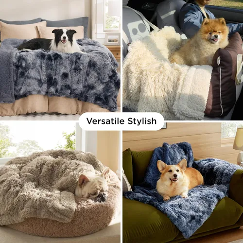 Vista 8 de Bedsure Mantas impermeables para perros grandes, piel sintética esponjosa, 50 x 60 pulgadas Plush Fuzzy Reversible Pet Blankets for Couch and Dog